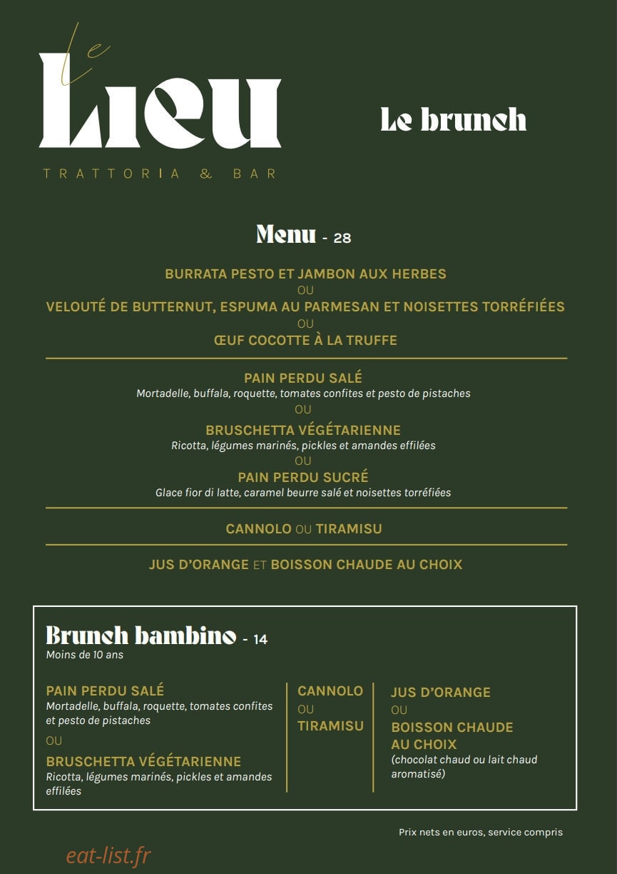 Le Lieu Trattoria — carte page 4
