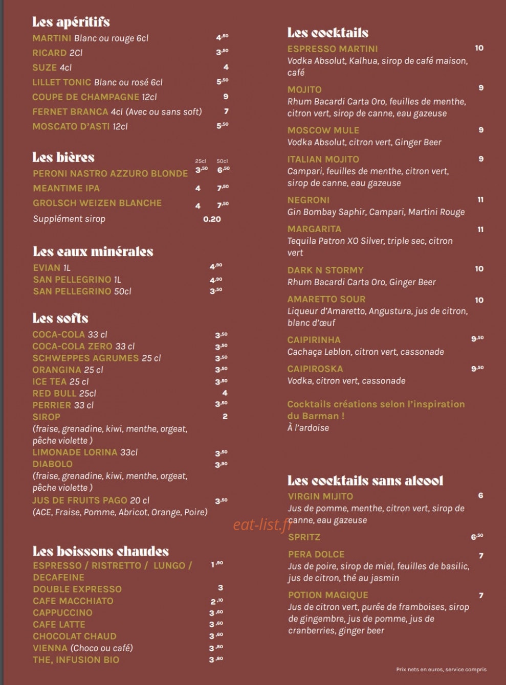 Le Lieu Trattoria — carte page 5