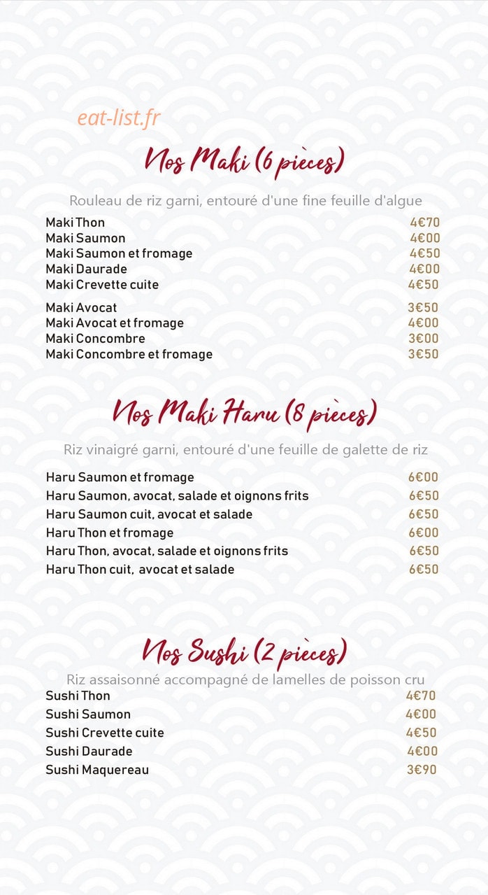 Hachikō Sushi — carte page 1