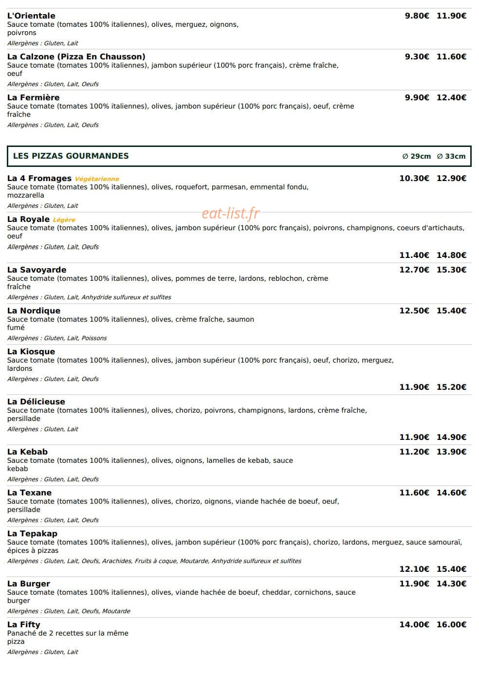 Le Kiosque à Pizzas — carte page 2