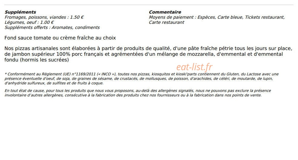 Le Kiosque à Pizzas — carte page 6