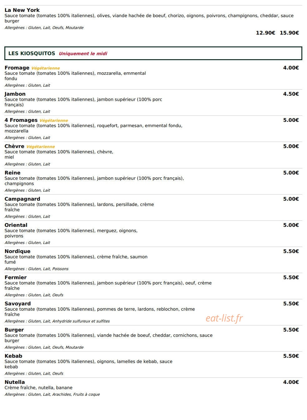 Le Kiosque à Pizzas — carte page 4