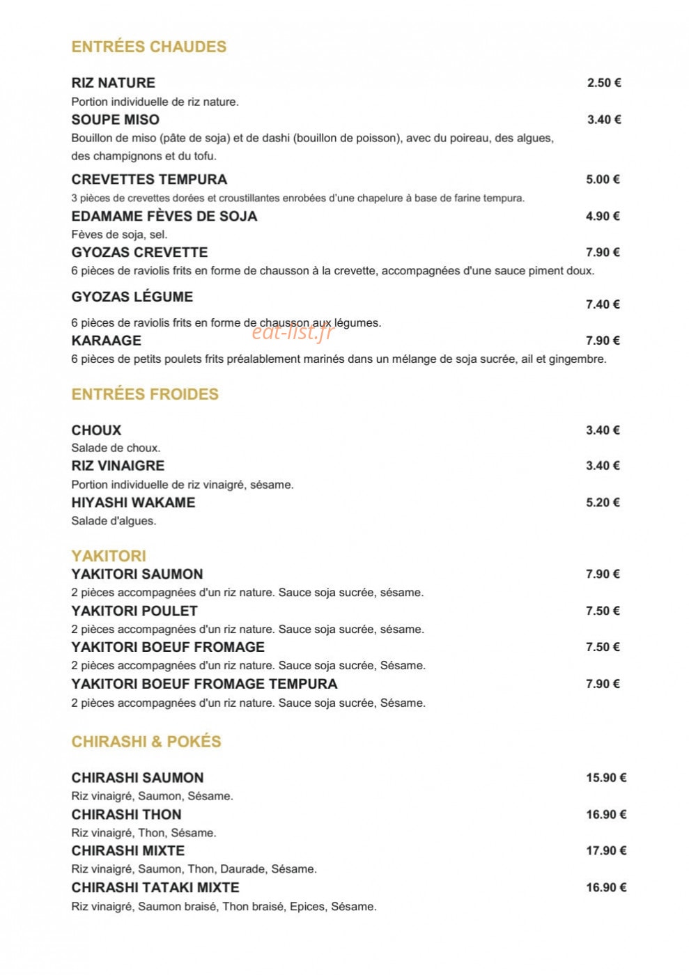 Original Sushi — carte page 1
