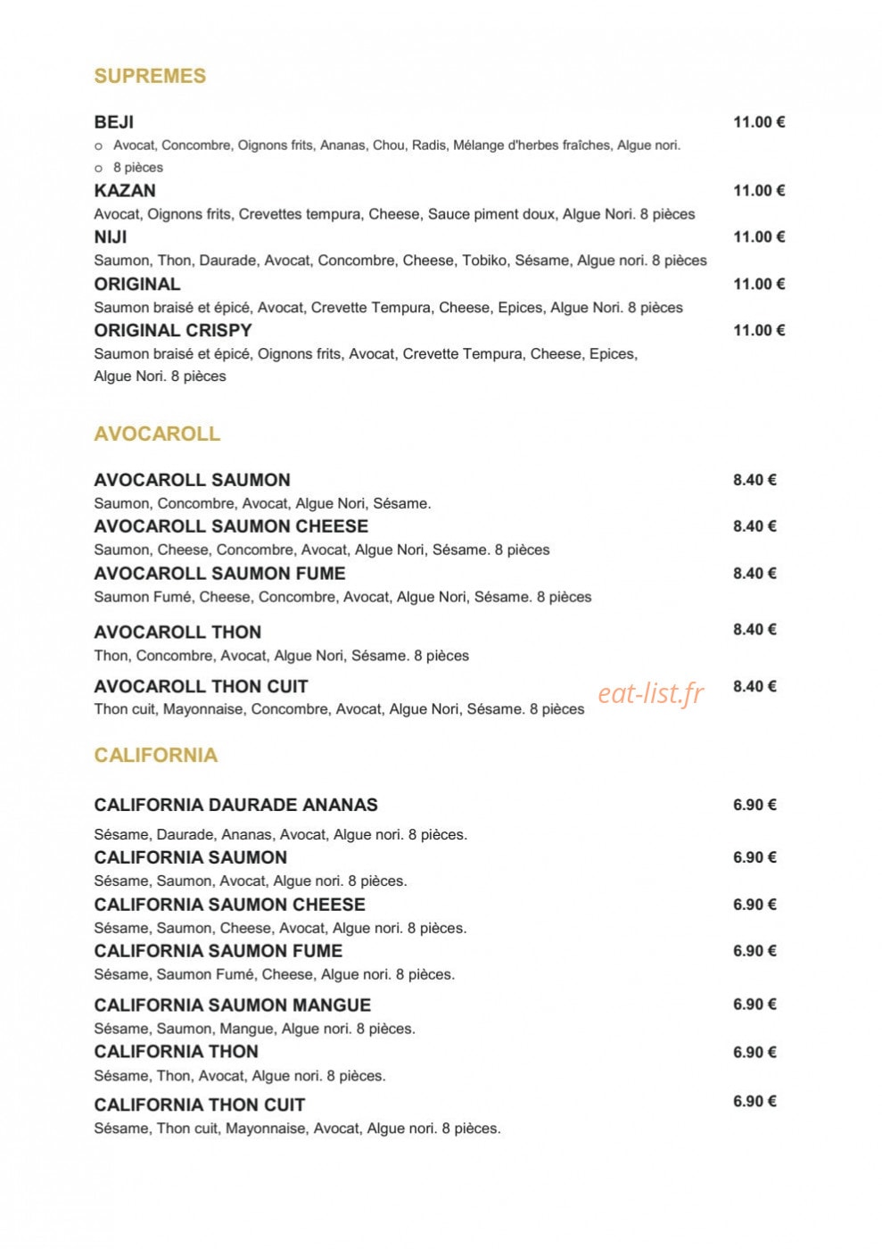 Original Sushi — carte page 4