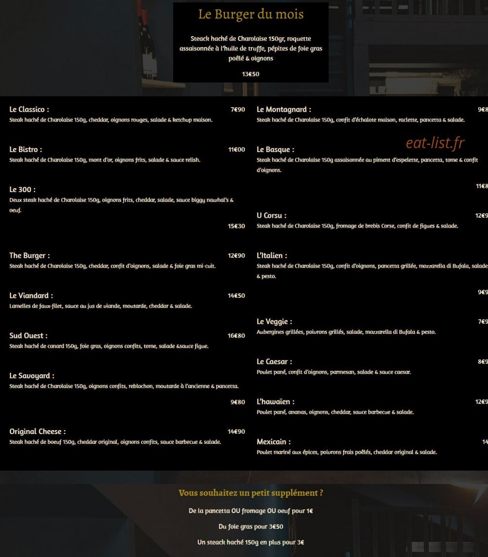 Côté Burger — carte page 1