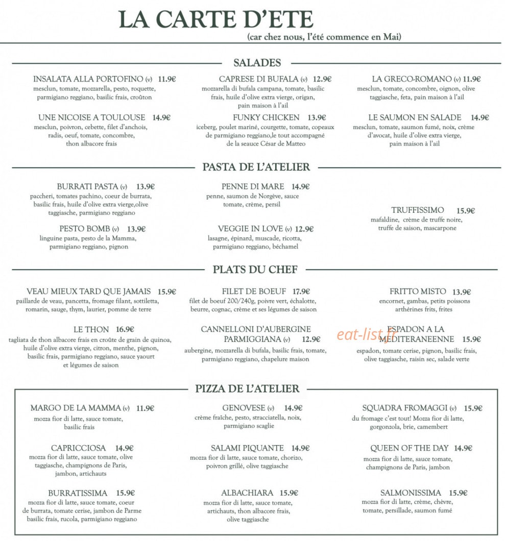 L'Atelier Gourmet — carte page 2