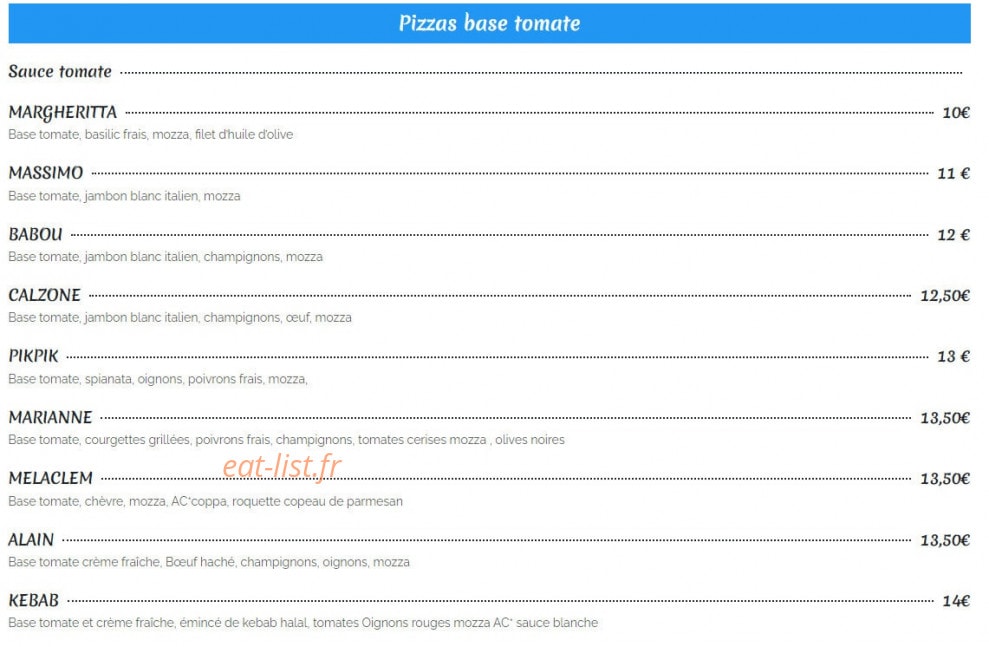 Pizza Stefano — carte page 1