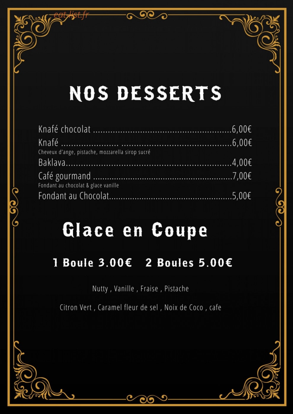 Carte et menu de Qandil Grill à Fenouillet — Les desserts
