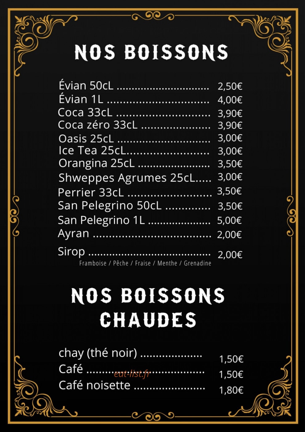 Carte et menu de Qandil Grill à Fenouillet — Les boissons