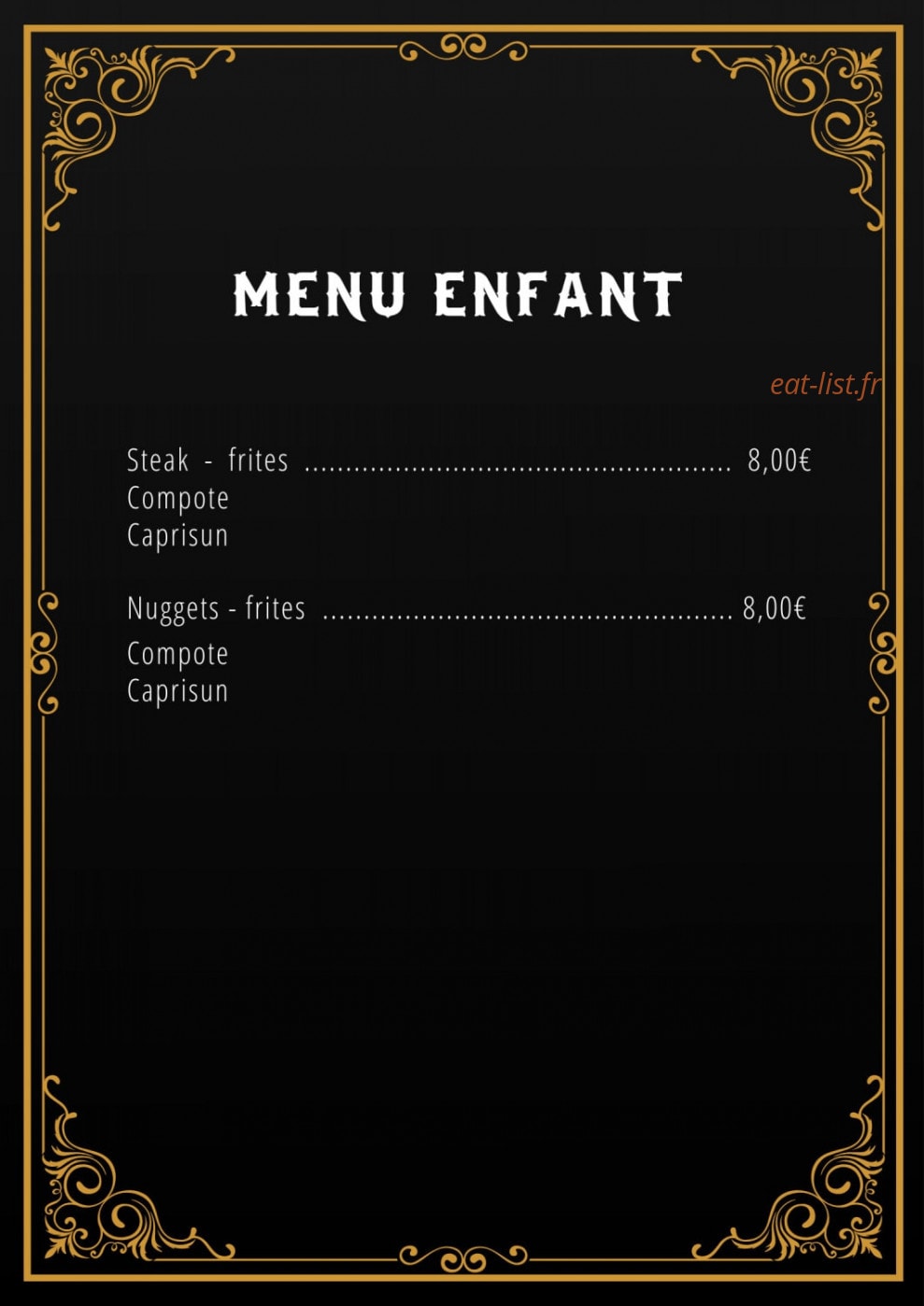 Carte et menu de Qandil Grill à Fenouillet — Le menu enfant