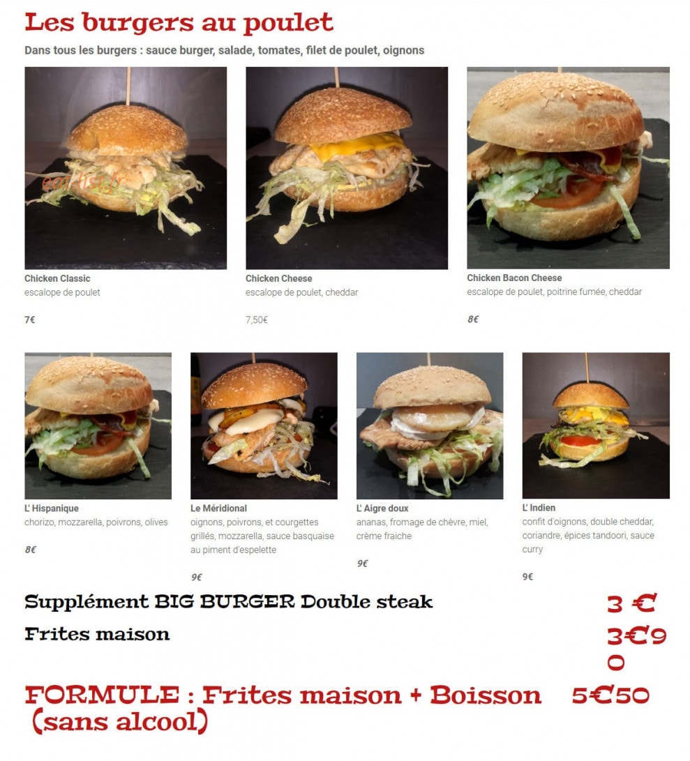 Le burger des Pyrénées — carte page 2