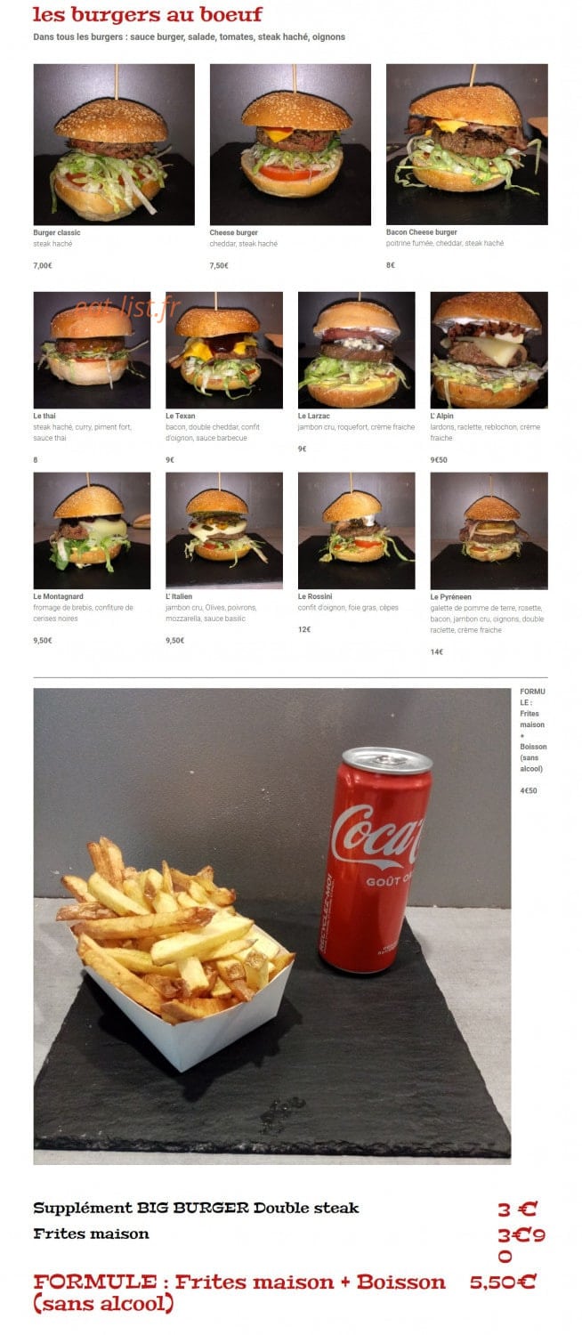 Le burger des Pyrénées — carte page 1