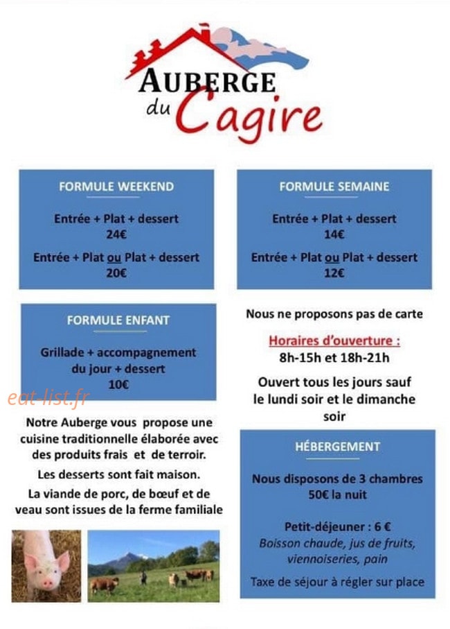 Auberge du Cagire — carte page 1