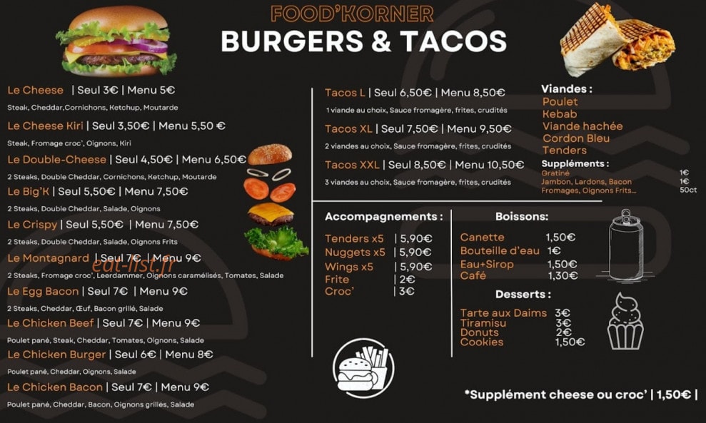 Food Korner — carte page 1