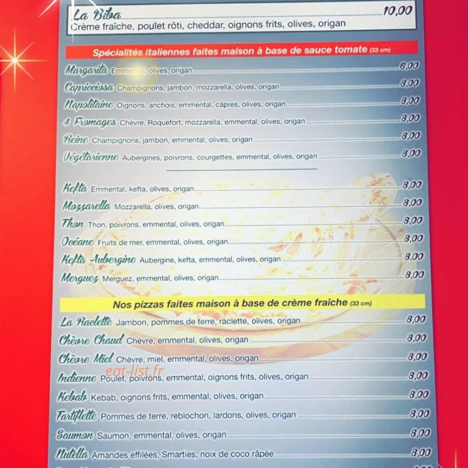 Pizza 'Biba — carte page 1