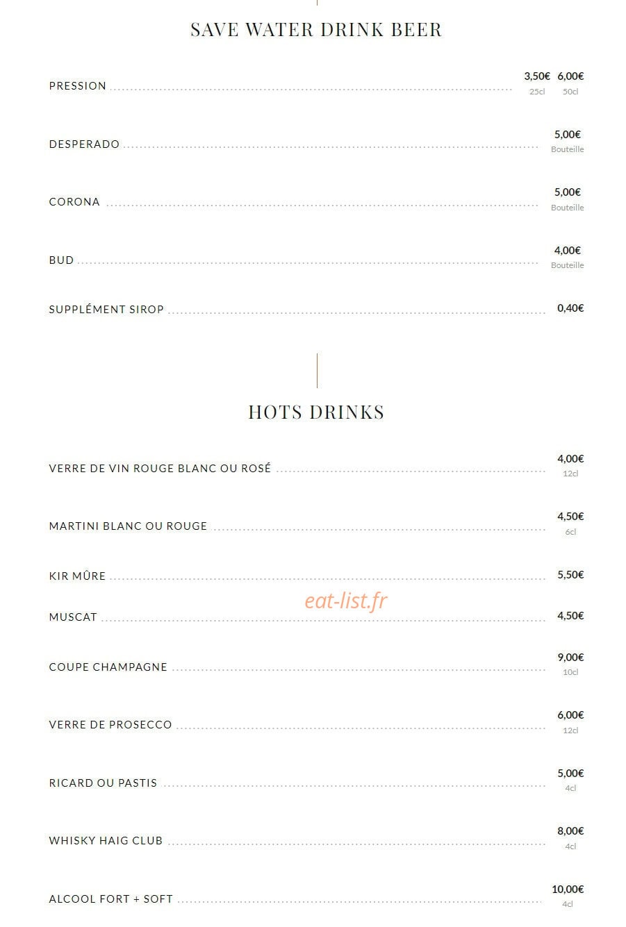 Carte et menu de Family Fourchette à Lapeyrouse Fossat — Les eaux et boissons