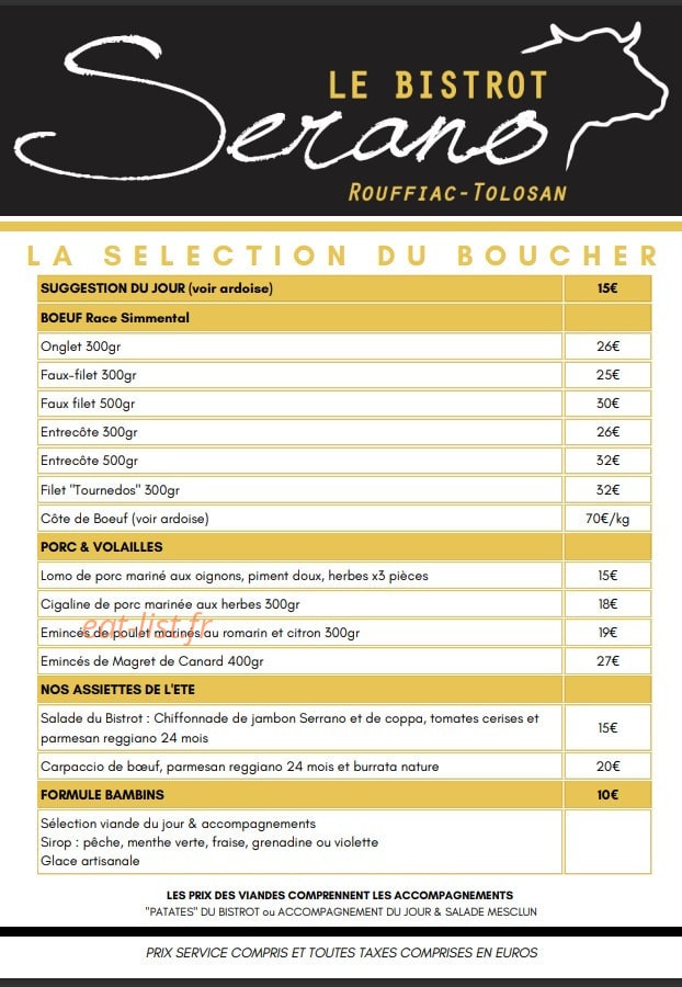 Le Bistrot Serano — carte page 2