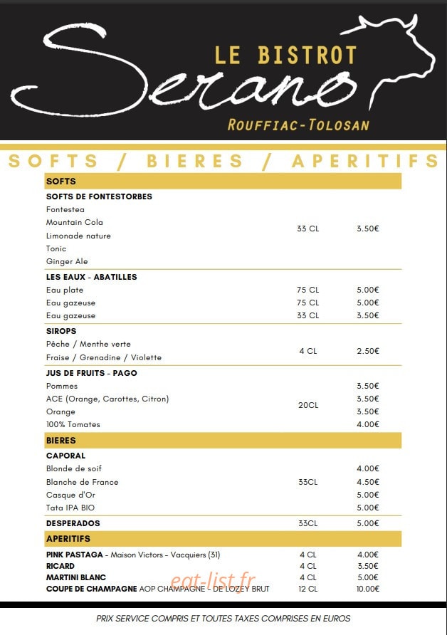 Le Bistrot Serano — carte page 4