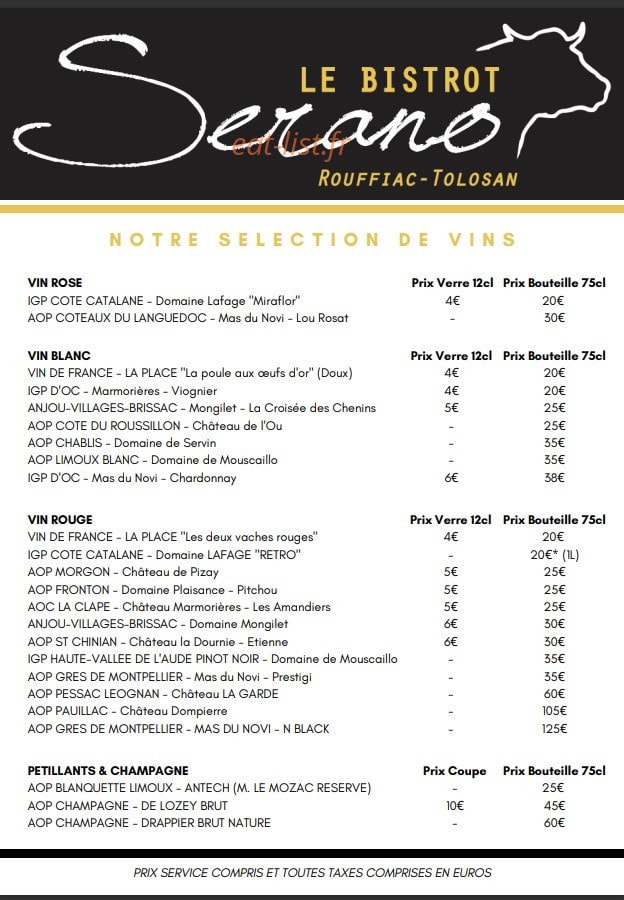Le Bistrot Serano — carte page 3