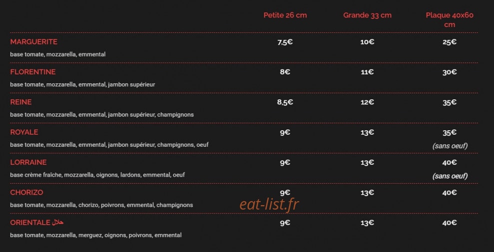 Pizzeria Beau Soleil — carte page 1