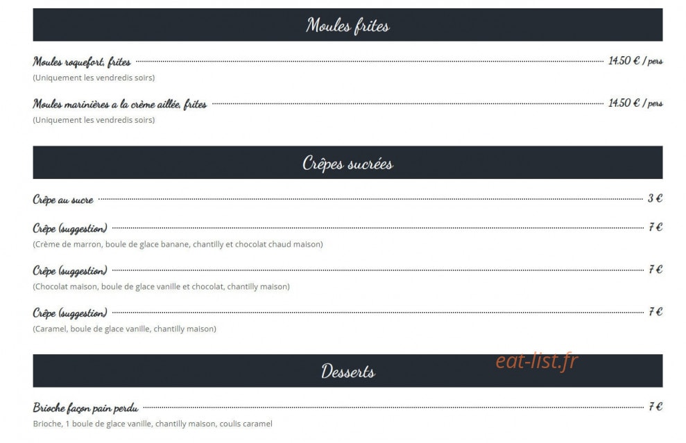 Creperie Le Jardin — carte page 3