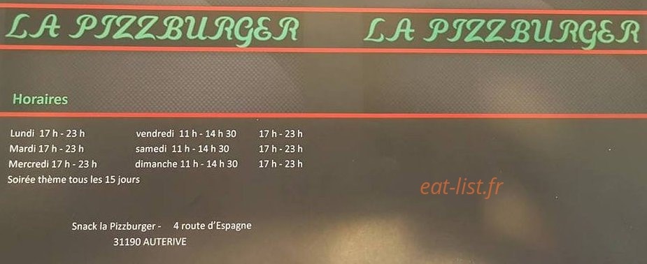 La Pizzburger — carte page 1