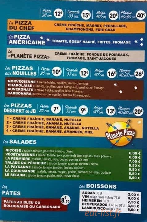 Planète Pizza — carte page 4