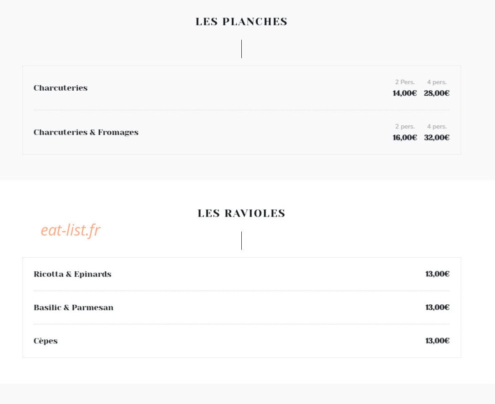 Carte et menu de Monsieur Faur à Cazeres — Les planches et ravioles