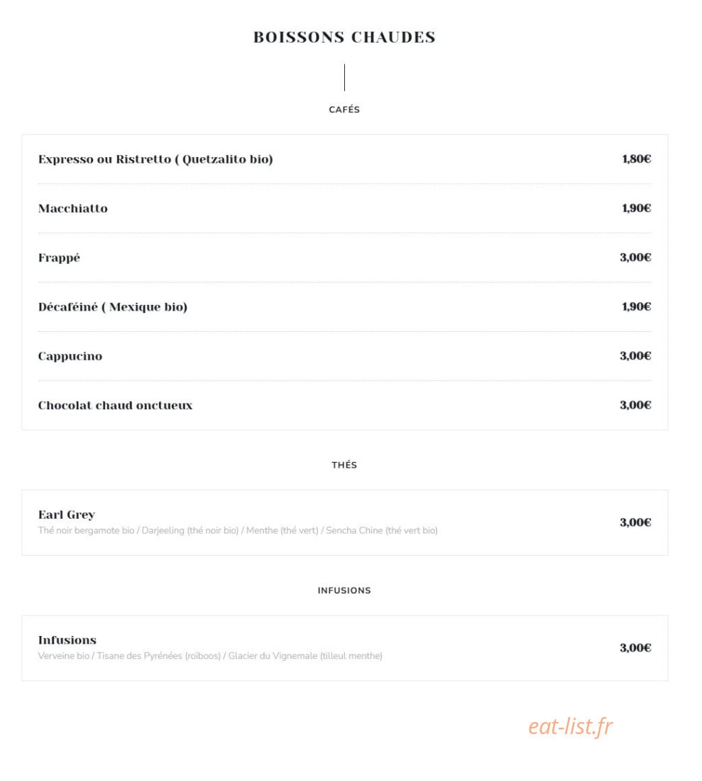 Carte et menu de Monsieur Faur à Cazeres — Les boissons chaudes