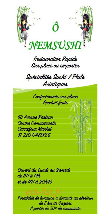 O Nemsushi — carte page 1