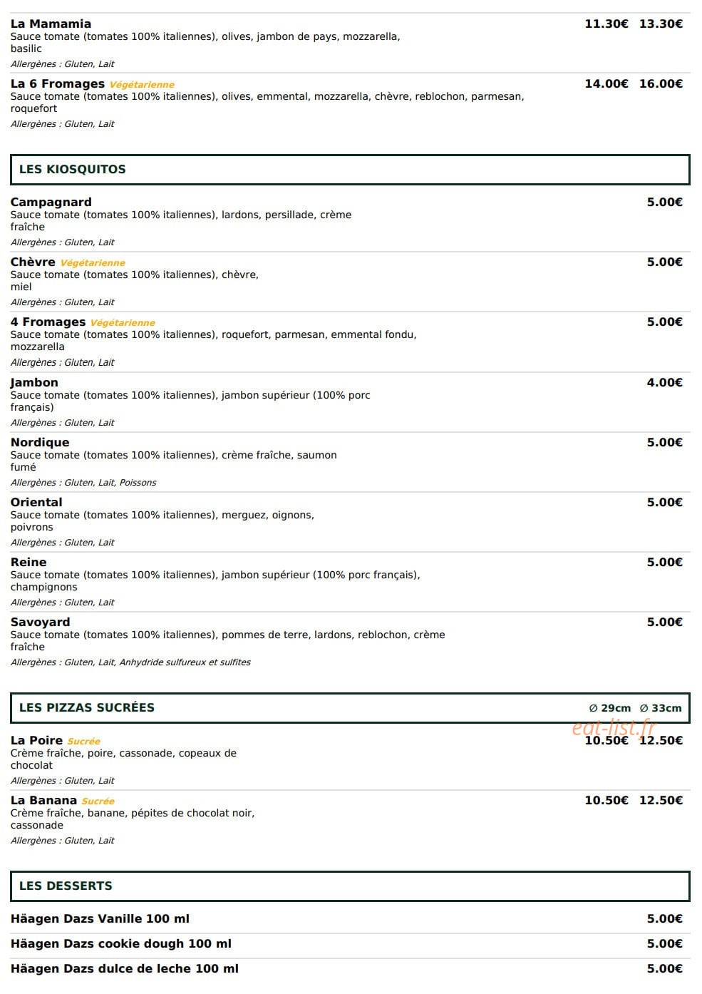 Le Kiosque à Pizzas — carte page 4