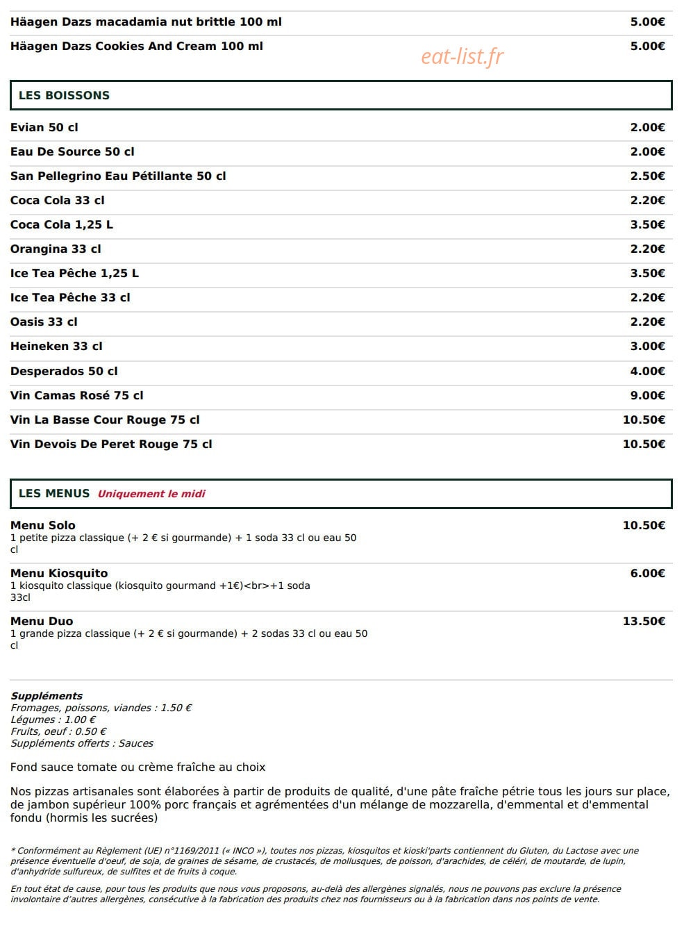 Le Kiosque à Pizzas — carte page 5