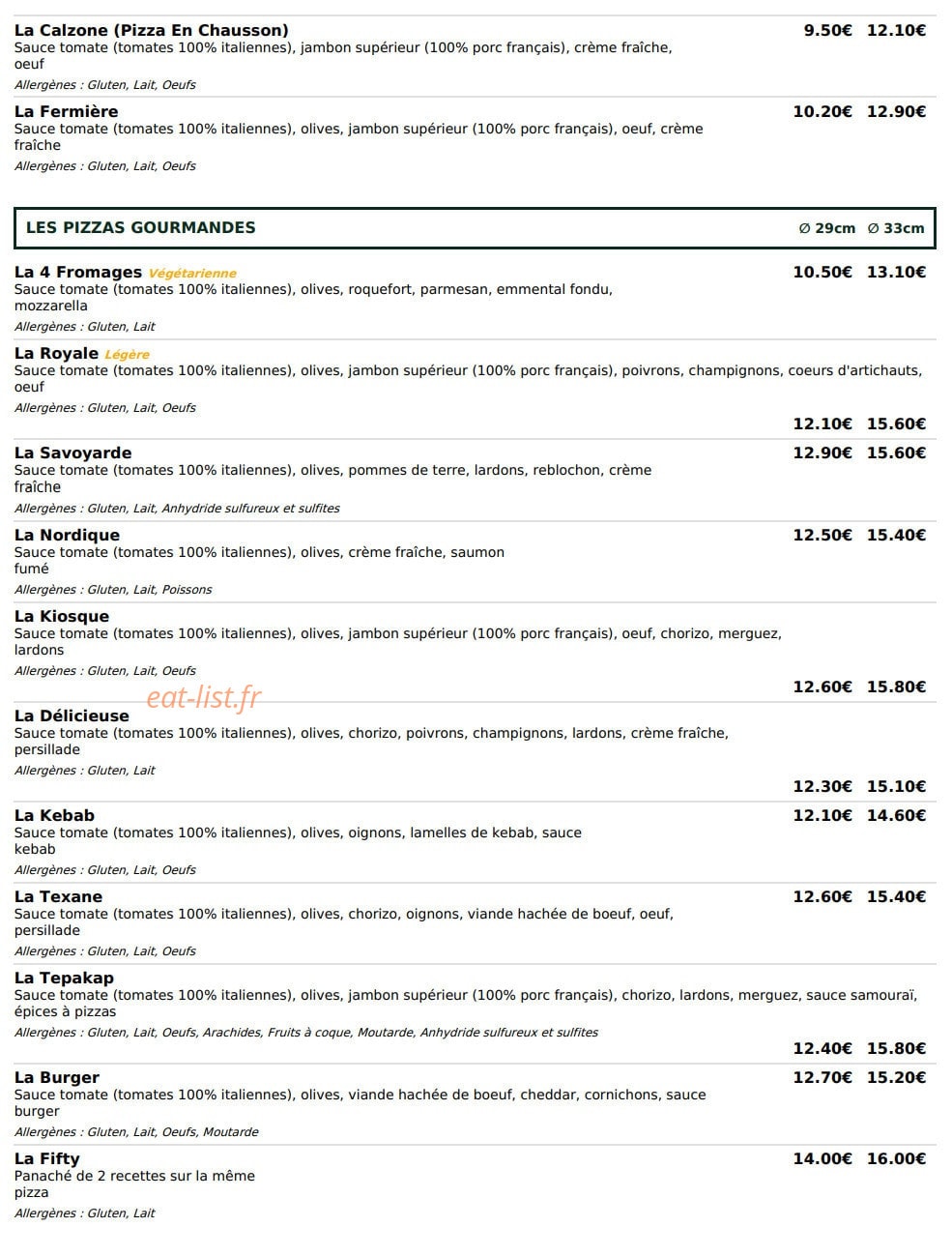 Le Kiosque à Pizzas — carte page 2