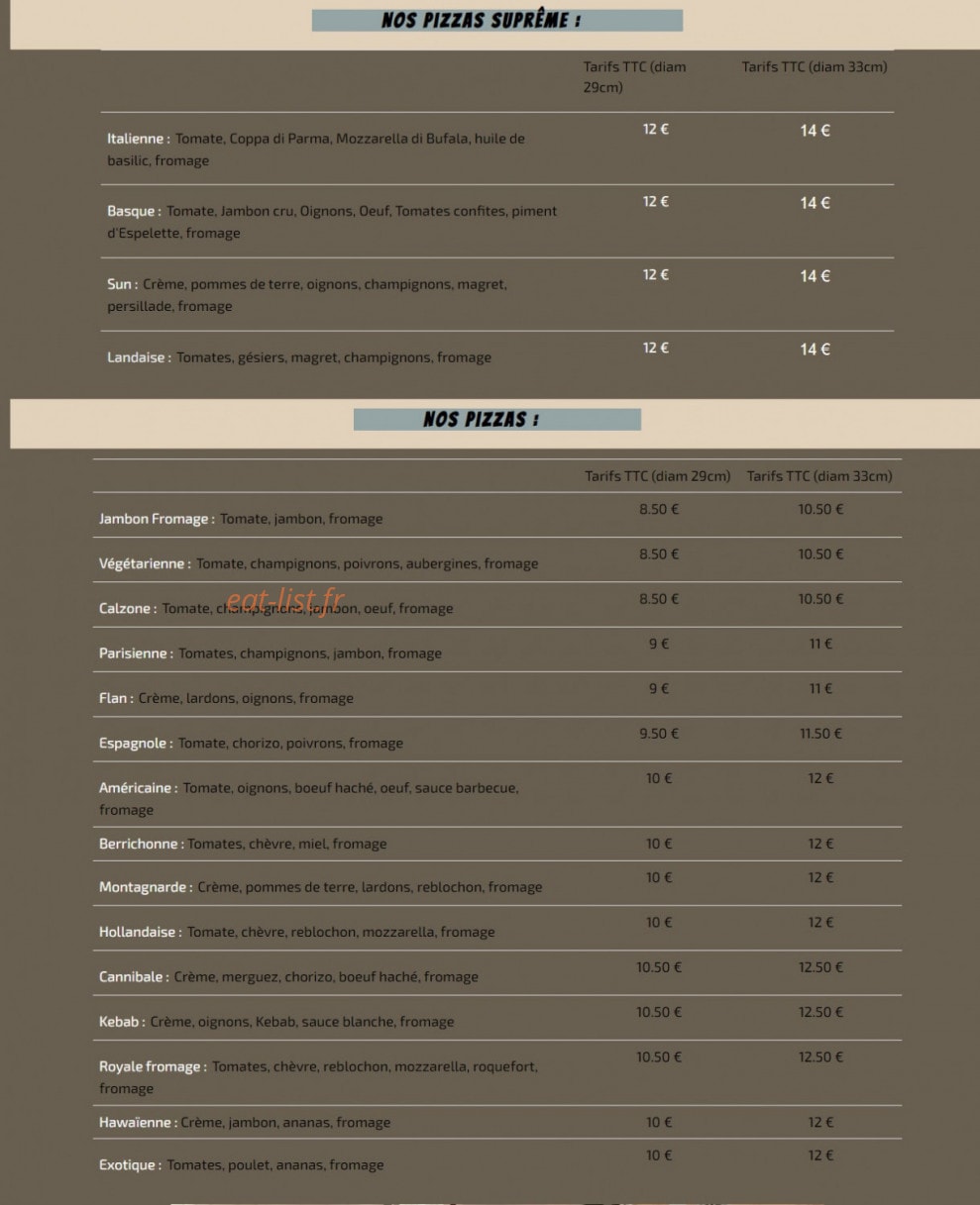 Sun  bar pizzeria — carte page 2