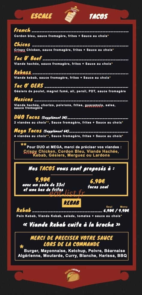 Pizzéria L'Escale — carte page 3