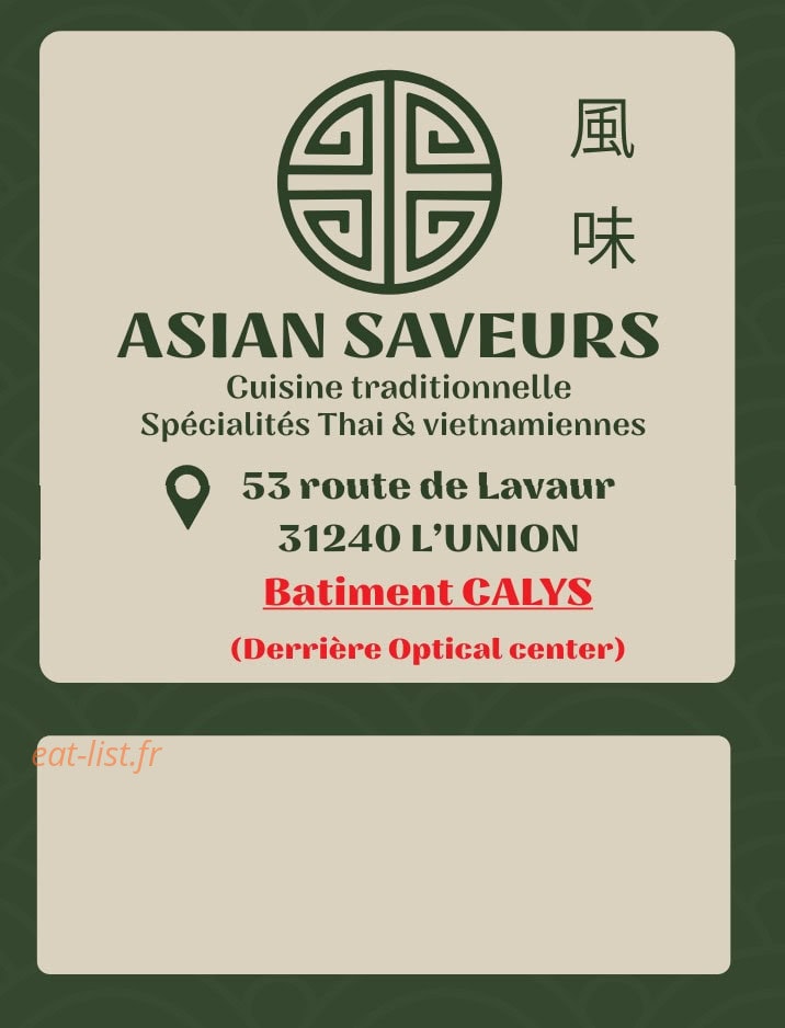 Asian Saveurs — carte page 1