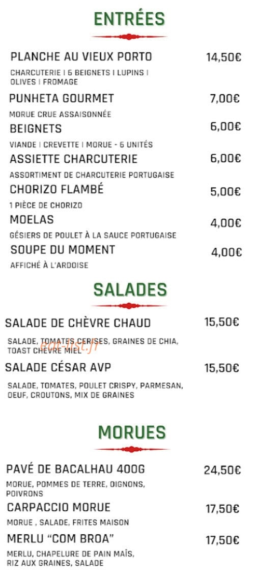 Au Vieux Porto — carte page 1