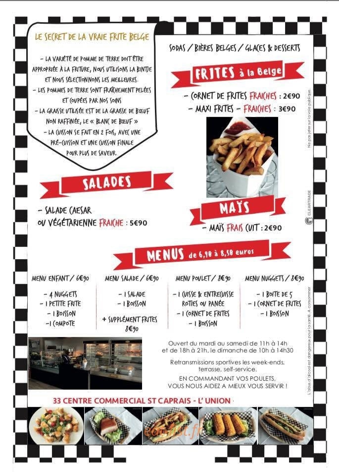 Carte et menu de L'aile Et La Frite à L' Union — Frites, salades, menus,...