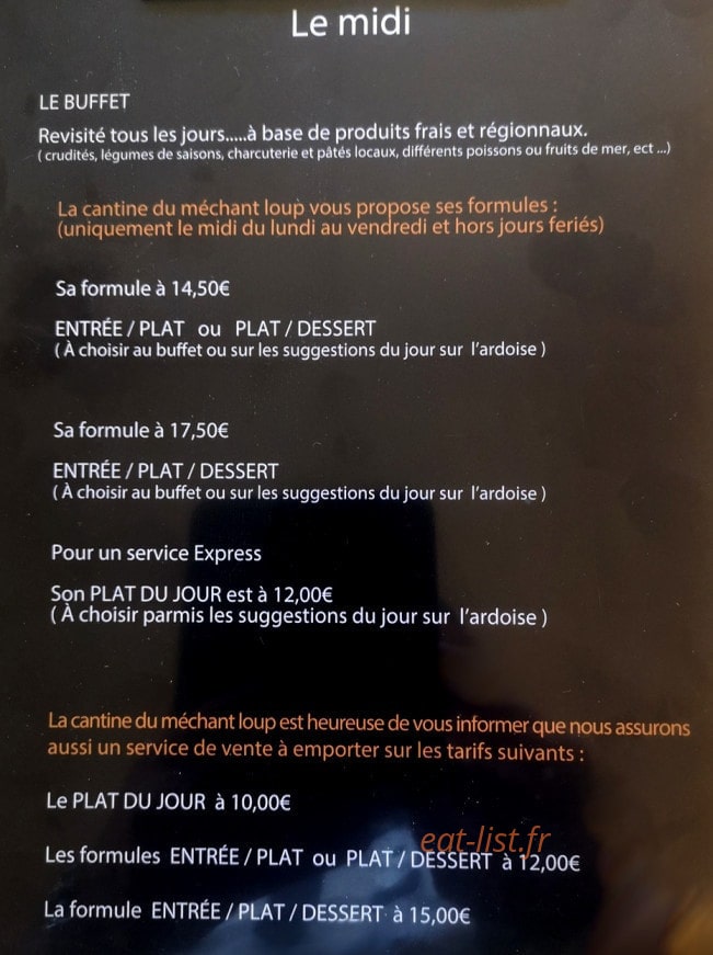 La Cantine du Méchant Loup — carte page 1