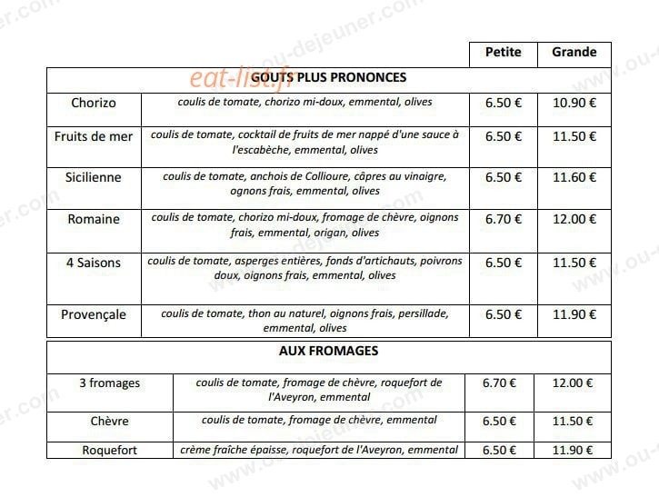 Pizzéria Séréna — carte page 2