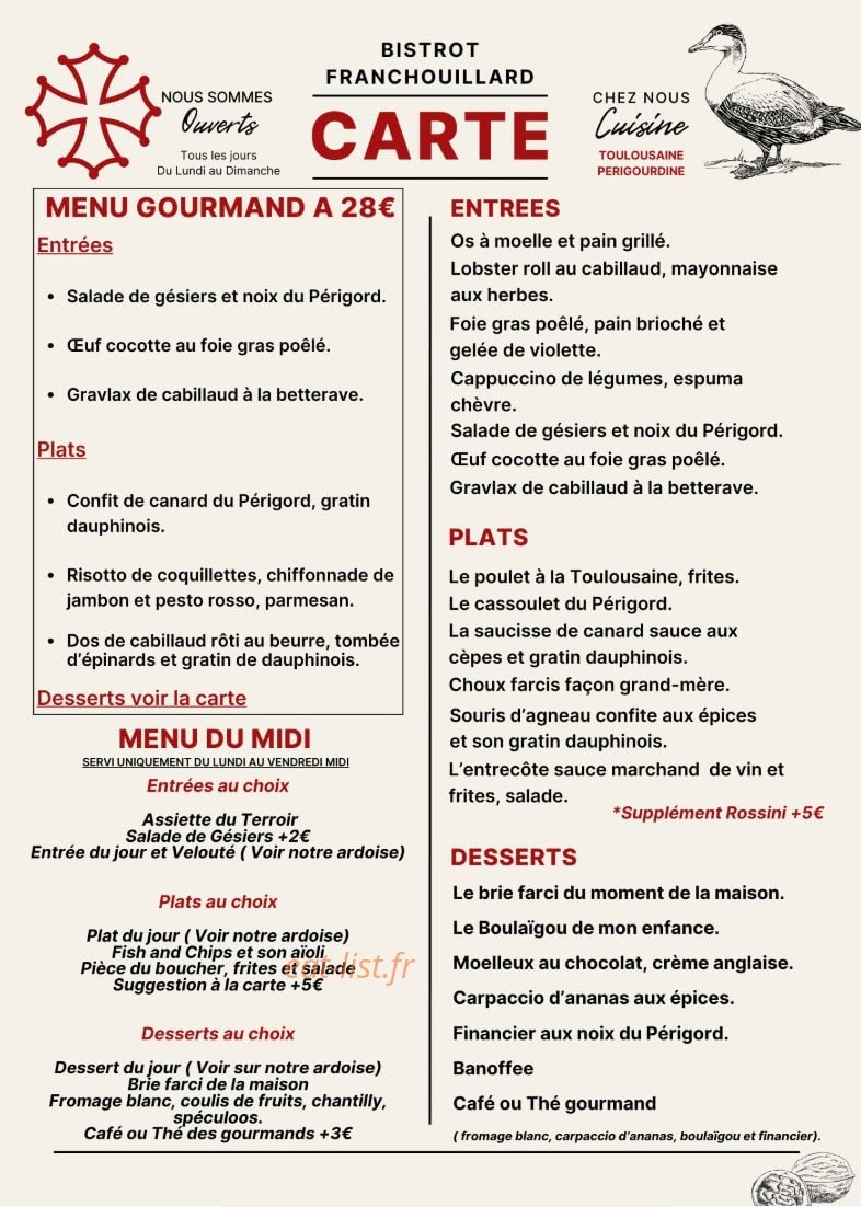 La Maison Gourmande — carte page 1