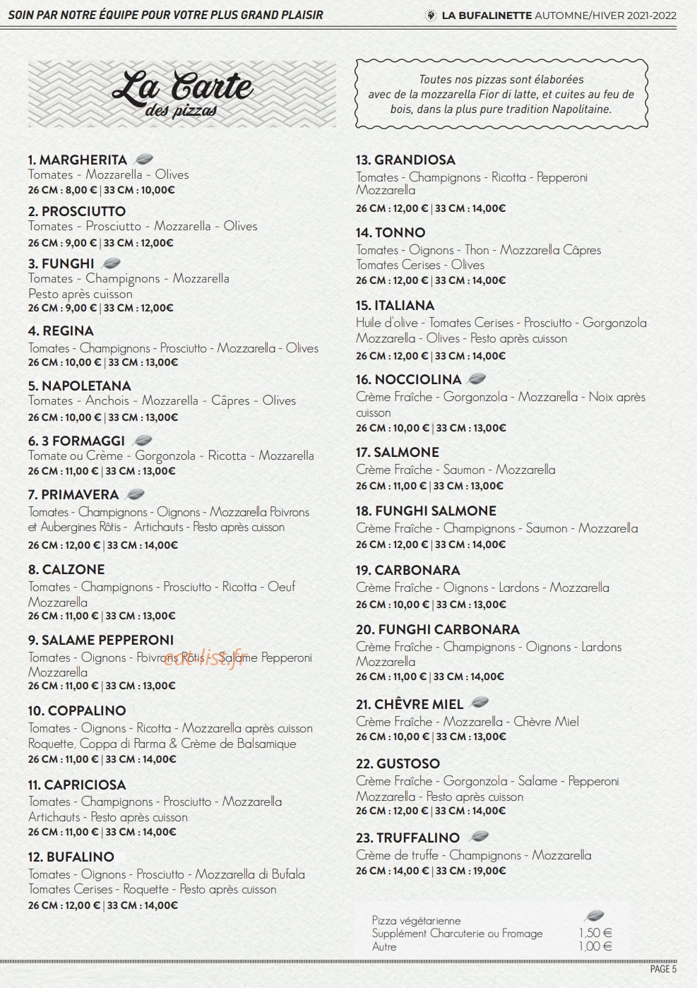Trattoria Bufalino — carte page 2