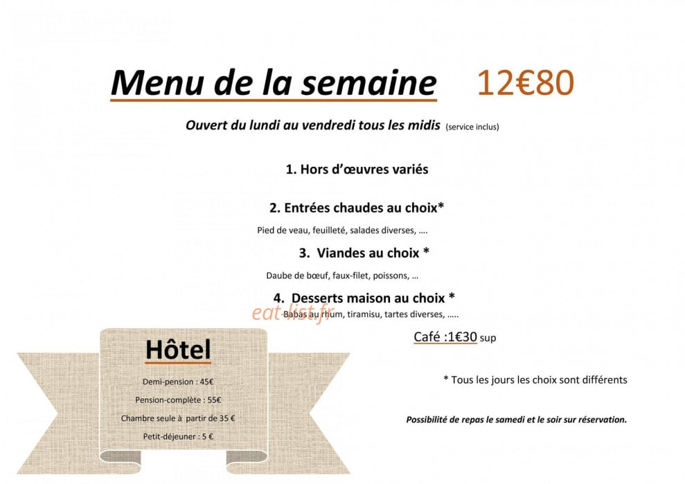 Carte et menu de Café des Sports à Mazeres sur Salat — Menu de la semaine