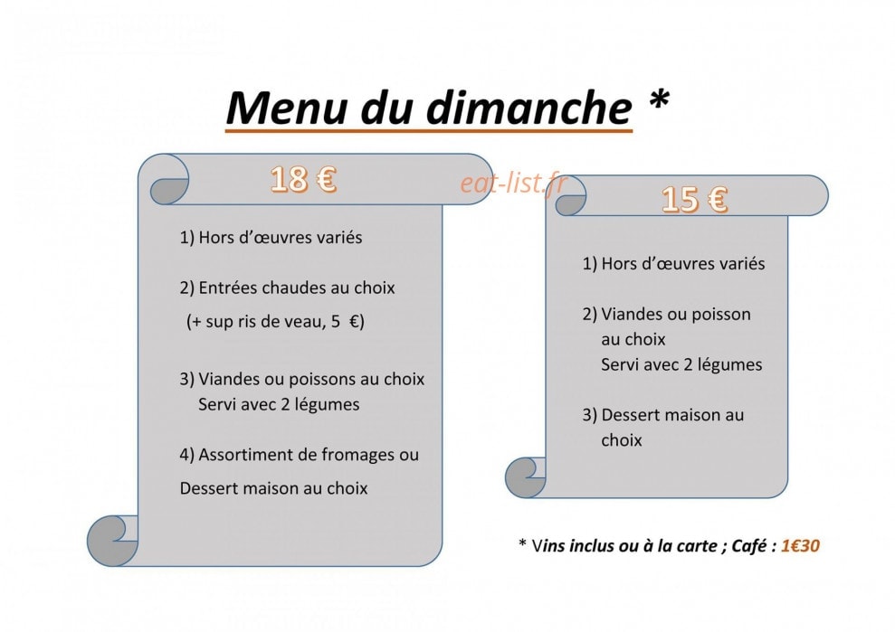 Carte et menu de Café des Sports à Mazeres sur Salat — Menu du dimanche