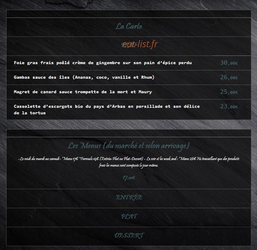 Carte et menu de Chez Anne et Gaston à Salies du Salat — Plats et menus