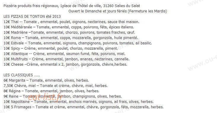 Chez Tonton et Roro — carte page 1