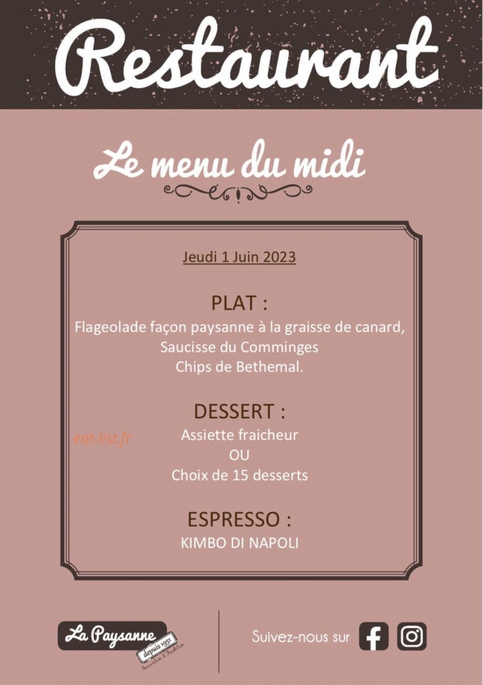 La table de la Paysanne — carte page 1