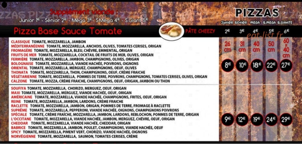 Pizzaland — carte page 1
