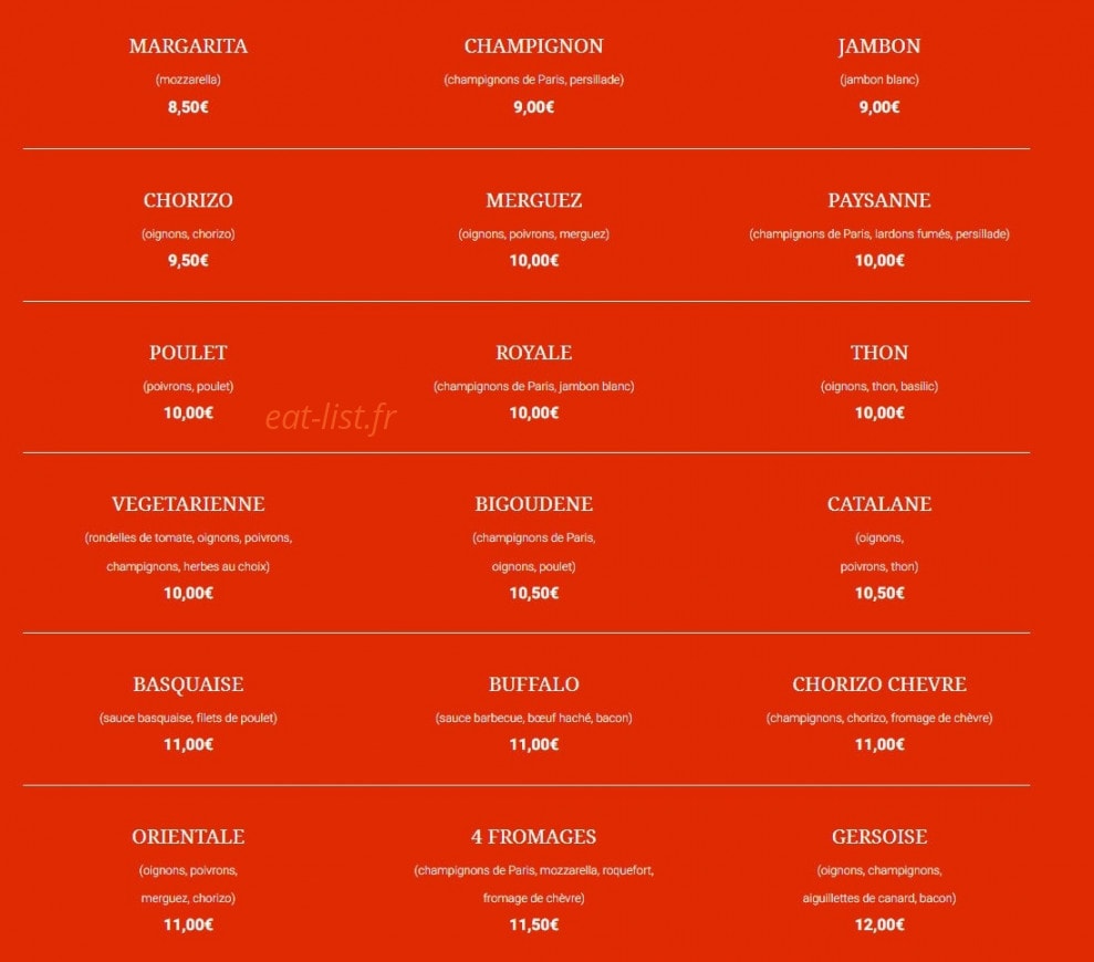 La pizzou — carte page 1