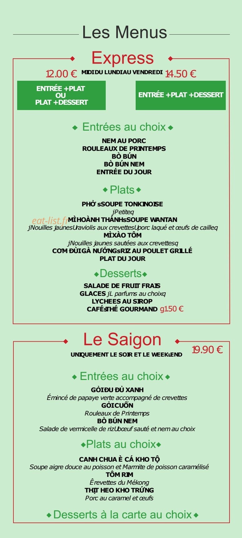 Pho Saigon — carte page 3